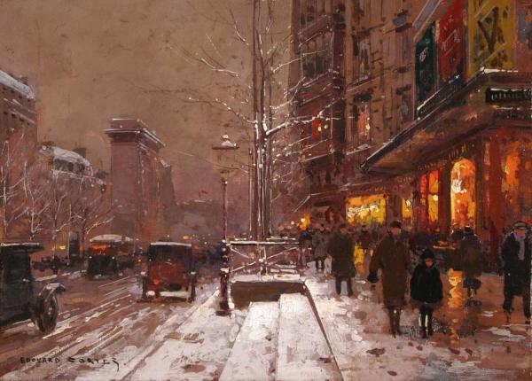 Porte St. Denis In Winter by Edouard Léon Cortes