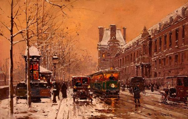 Quai Du Louvre In Winter by Edouard Léon Cortes