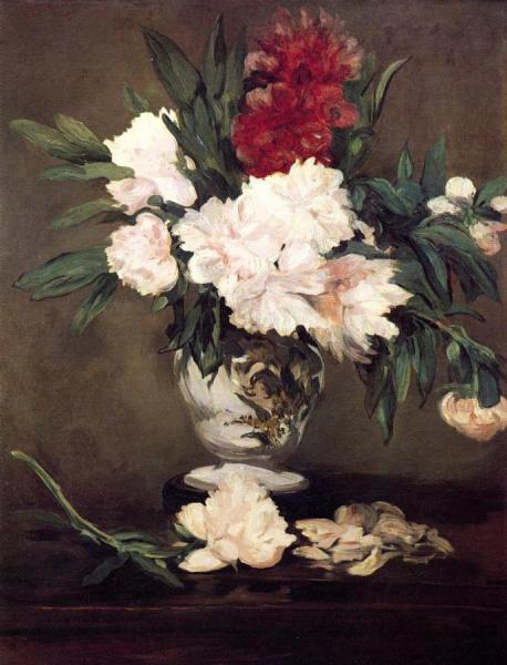 Peonies In A Vase On A Stand by Edouard Manet
