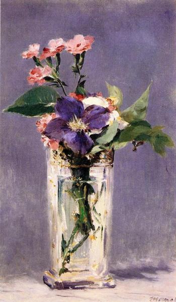 Pinks And Clematis In A Crystal Vase by Edouard Manet