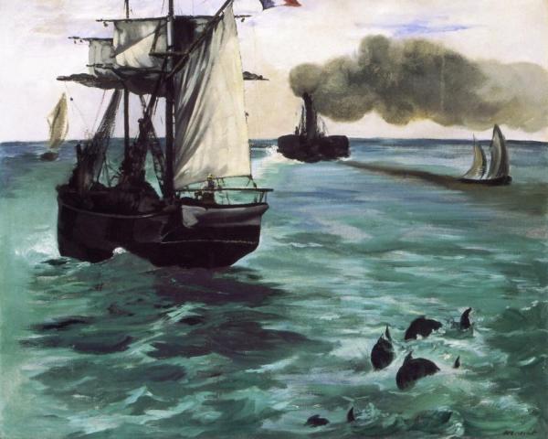 The Steamboat, Seascape With Porpoises by Edouard Manet