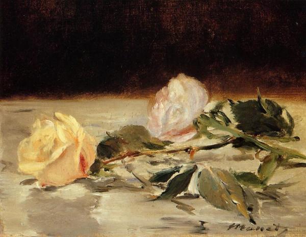 Two Roses On A Tablecloth by Edouard Manet