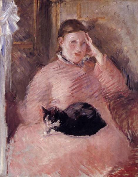 Woman With A Cat, Portrait Of Madame Manet by Edouard Manet