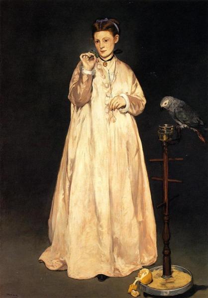 Young Lady With A Parrot by Edouard Manet