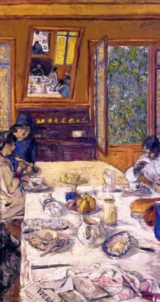 Annette Nathanson, Lucy Hessel And Miche Savoir At Breakfast by Edouard Vuillard