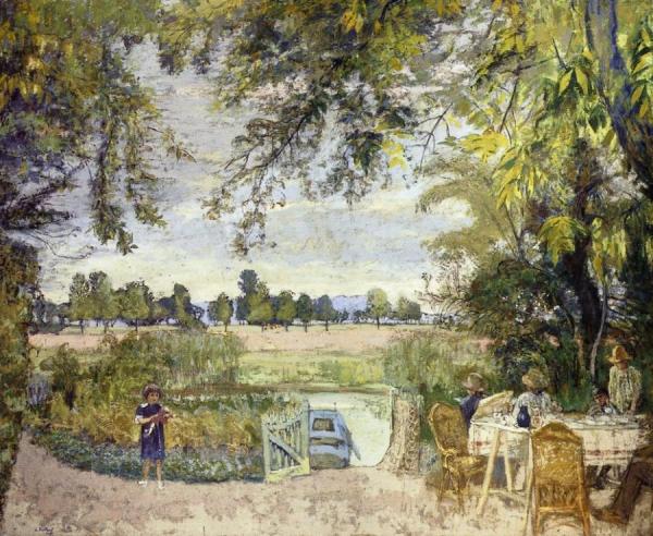 Figures Eating In A Garden By The Water: A Decorative Panel For Bois Lurette by Edouard Vuillard