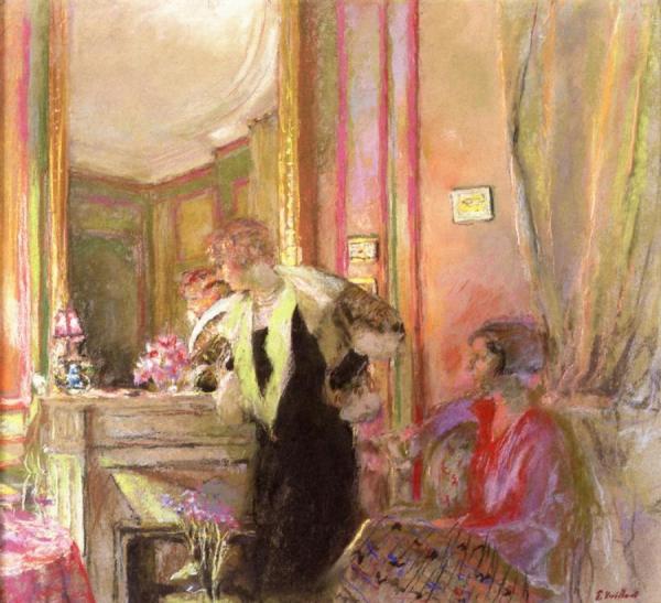 Gabrielle Jonas And Her Daughter Irene Montanet By The Fireplace by Edouard Vuillard