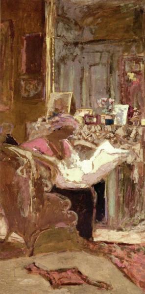 Madame Hessel Reading Her Paper By The Fireplace (study) by Edouard Vuillard