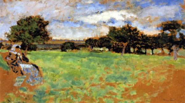 Madame Hessel Sitting In A Meadow In Normandy by Edouard Vuillard