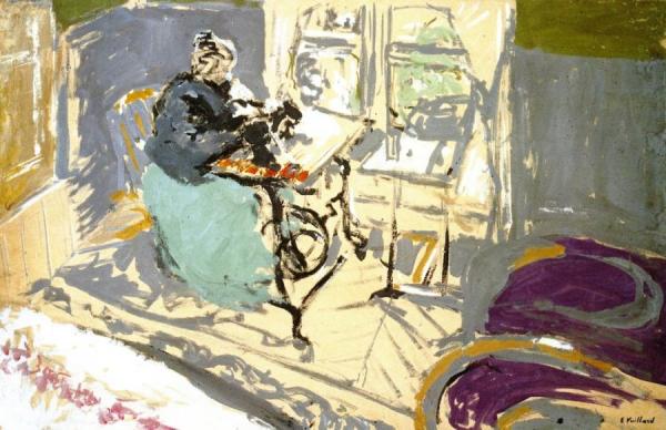 Madame Vuillard At Her Sewing Maching by Edouard Vuillard