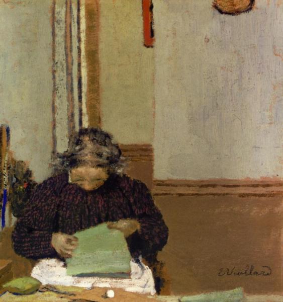 Madame Vuillard Sewing by Edouard Vuillard
