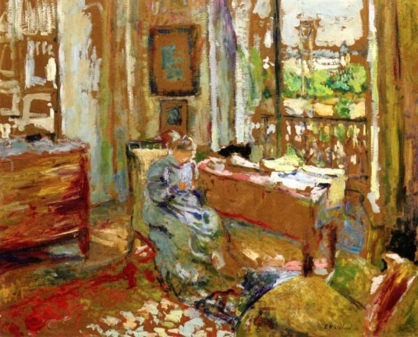 Madame Vuillard Sewing, Rue De La Tour by Edouard Vuillard