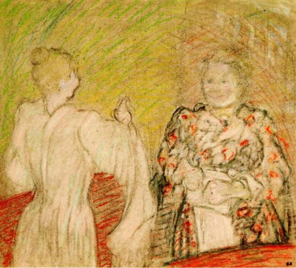 Madame Vuillard Speaking With A Girl by Edouard Vuillard