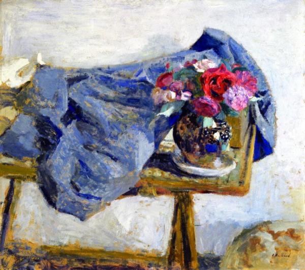 Red Roses And A Cloth On A Table by Edouard Vuillard