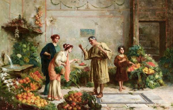 At The Fruit Sellers by Edouardo Ettore Forti Oil Painting Reproductions