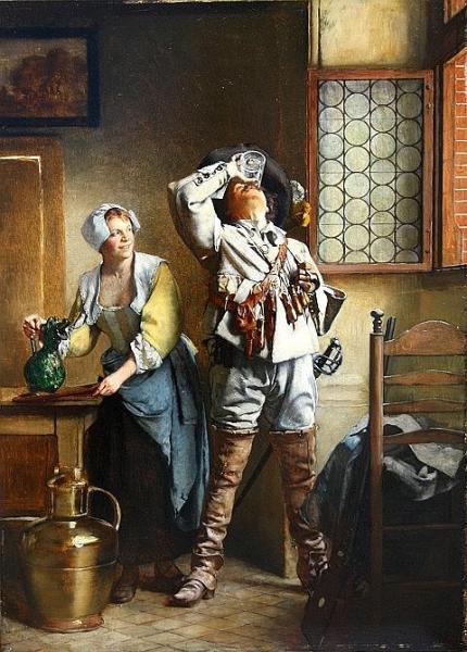 A Cavalier And Serving Wench In A Tavern Interior by Eduard Charlemont