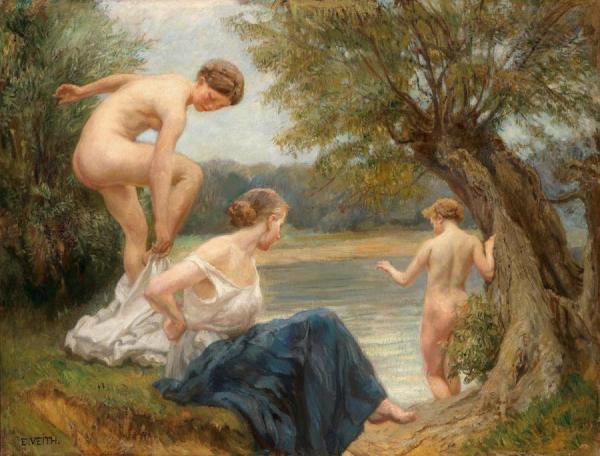 Eduard Veith Badende Am Flubufer