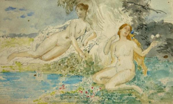 Two Nymphs By The Water by Eduard Veith