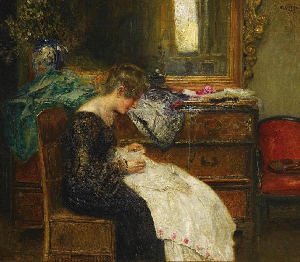 Young Lady By The Hand Work by Eduard Veith