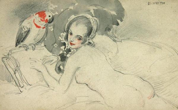Young Woman With Parrot by Eduard Veith