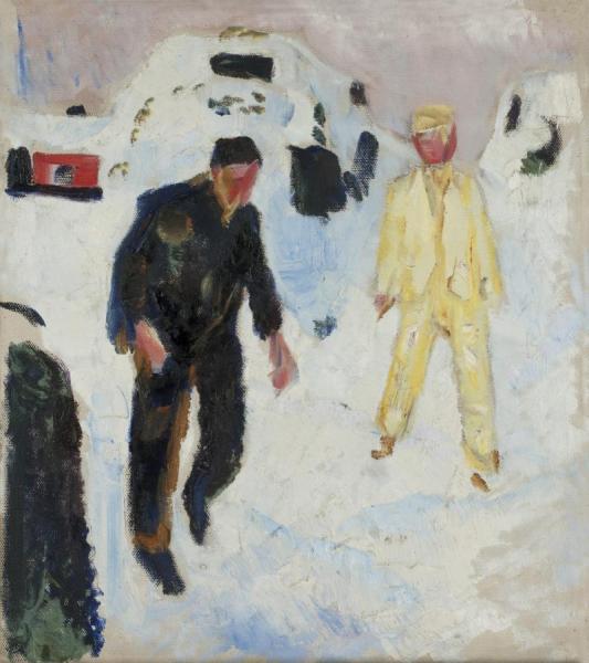 Black And Yellow Men In Snow by Edvard Munch Oil Painting Reproductions