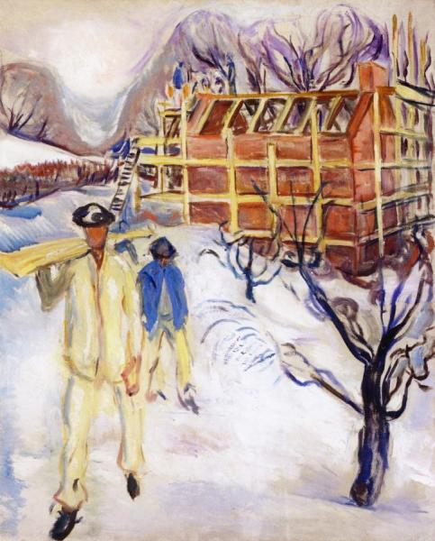 Building Workers In The Snow by Edvard Munch Oil Painting Reproductions