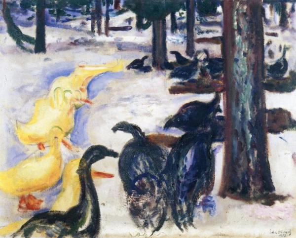 Ducks And Turkeys In Snow by Edvard Munch Oil Painting Reproductions