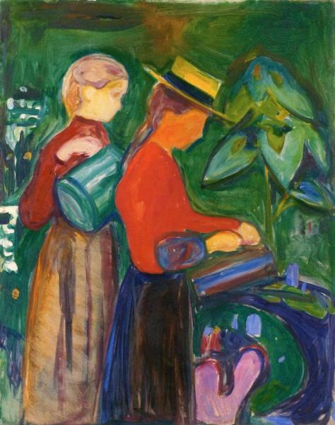 Girls Watering Flowers (the Linde Frieze) by Edvard Munch Oil Painting Reproductions