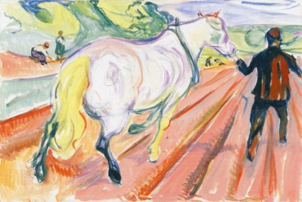 Horse And Man In The Field by Edvard Munch