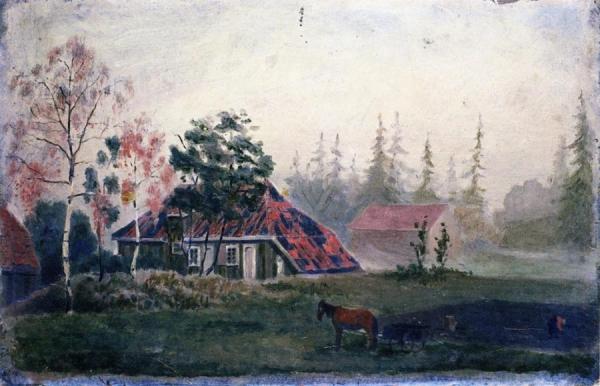 Horse And Wagon In Front Of Farm Buildings by Edvard Munch