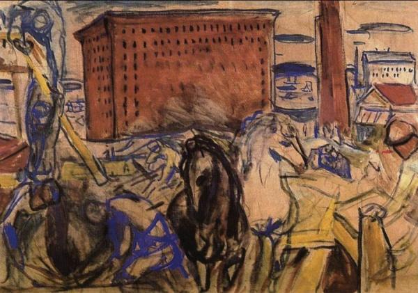 Horse Team On A Building Site by Edvard Munch