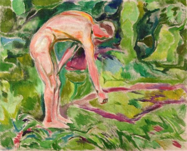 Male Nude In The Woods Leaning Forwards by Edvard Munch