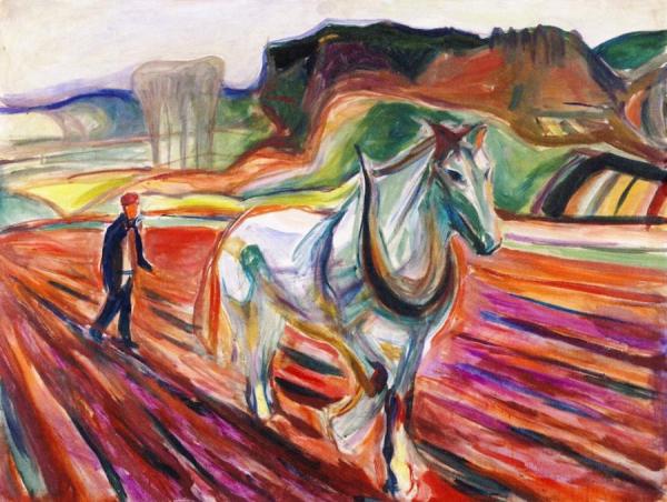Man Plowing With A White Horse by Edvard Munch