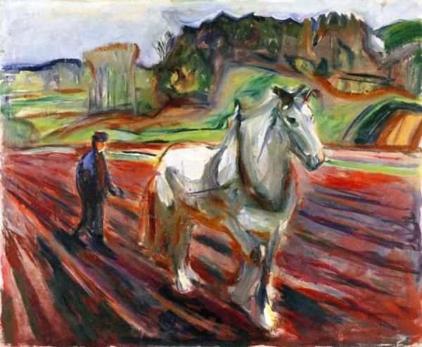 Man Plowing With A White Horse by Edvard Munch