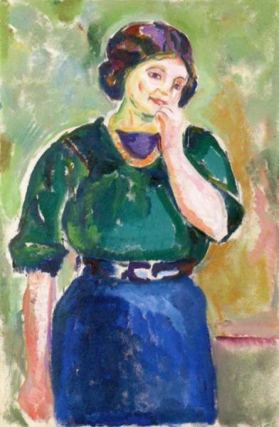 Model In Green And Blue by Edvard Munch