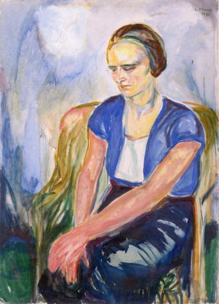 Model With Hands Resting On Knees by Edvard Munch