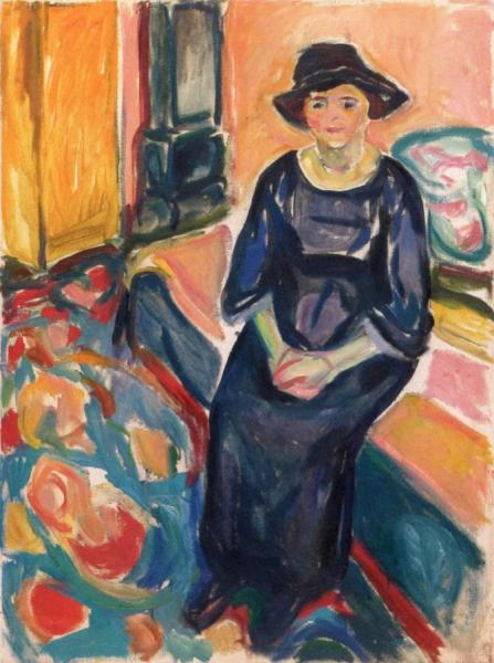 Model With Hat, Seated On The Couch by Edvard Munch