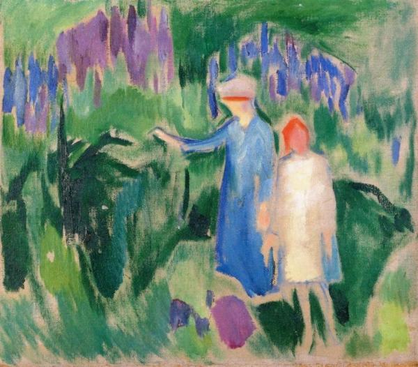 Mother And Daughter In The Garden by Edvard Munch Oil Painting Reproductions