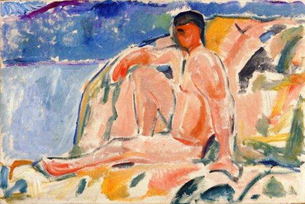 Naked Man On Rock by Edvard Munch Oil Painting Reproductions