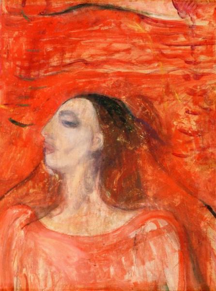 Woman's Head Against A Red Background by Edvard Munch