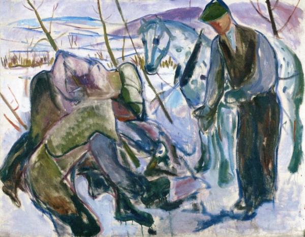 Workers And Horse by Edvard Munch
