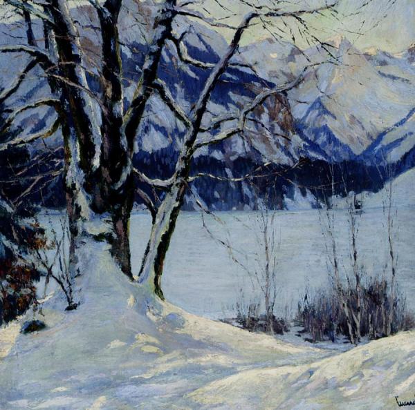A Frozen Lake In A Mountainous Winter Landscape by Edward Alfred Cucuel Oil Painting Reproductions