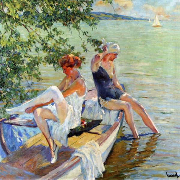 Bathing Girls On Lake Starnberg by Edward Alfred Cucuel Oil Painting Reproductions