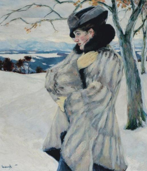 Girl With Fur Coat by Edward Alfred Cucuel Oil Painting Reproductions