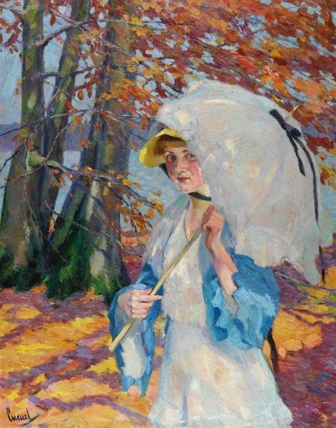 Lady With A Parasol by Edward Alfred Cucuel Oil Painting Reproductions