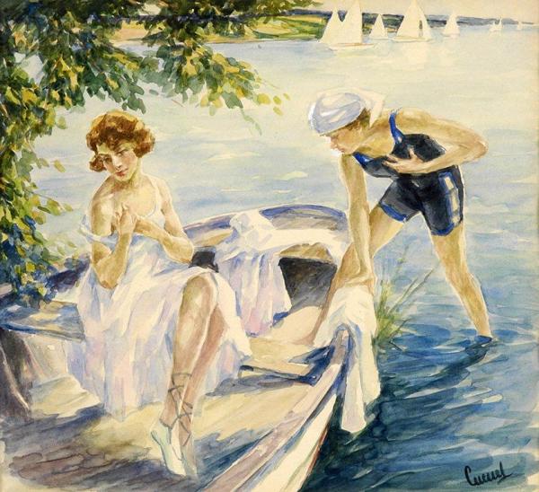 Edward Alfred Cucuel Two Bathers On The Lake