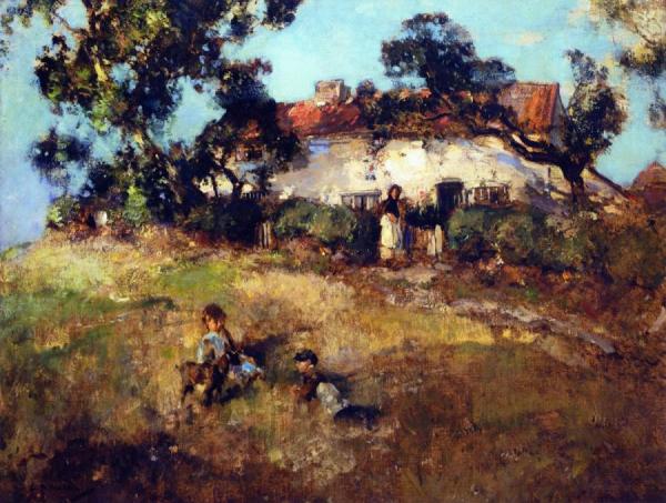 Children Playing Near A Cottage by Edward Arthur Walton Oil Painting Reproductions