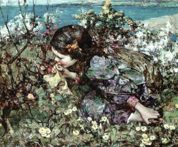 Among The Primroses by Edward Atkinson Hornel