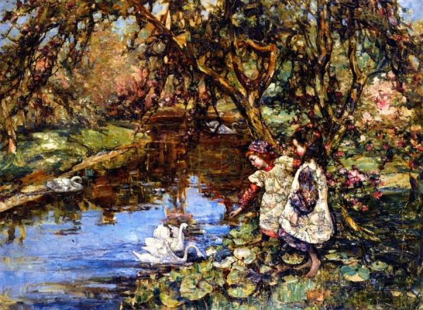Feeding The Swans by Edward Atkinson Hornel