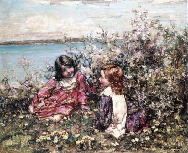 Picking Primroses By The Sea by Edward Atkinson Hornel